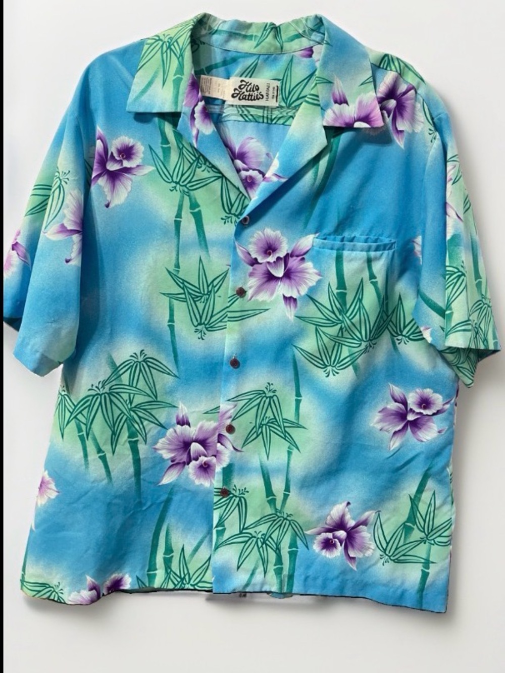 Hilo Hattie’s‎ Hawaiian Aloha Shirt XL Blue Orchid Bamboo Camp Shirt Tropical